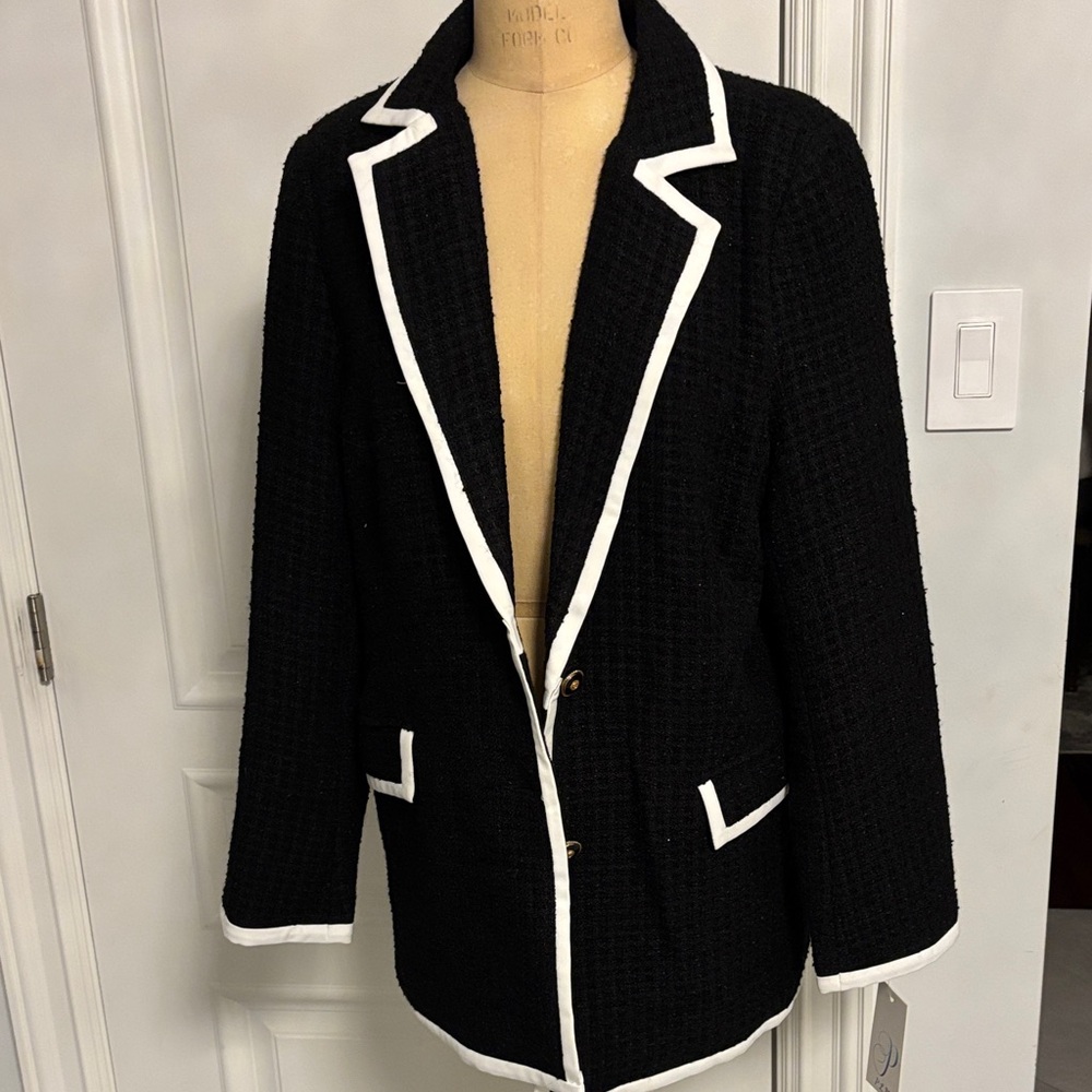 Chic Black Jacket with White Accents